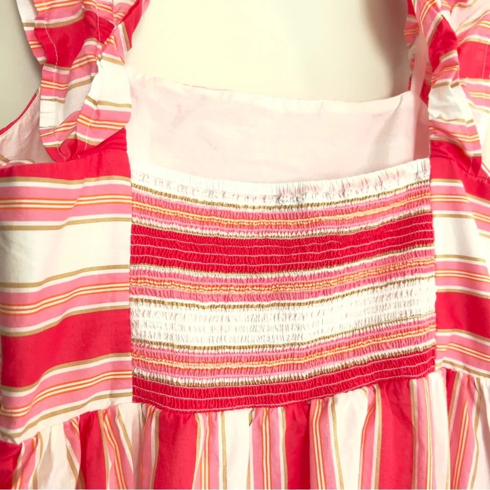 J. Crew Factory Pink White Striped Ruffle Feminine Midi Dress Women’s 12 Petite - Picture 4 of 13